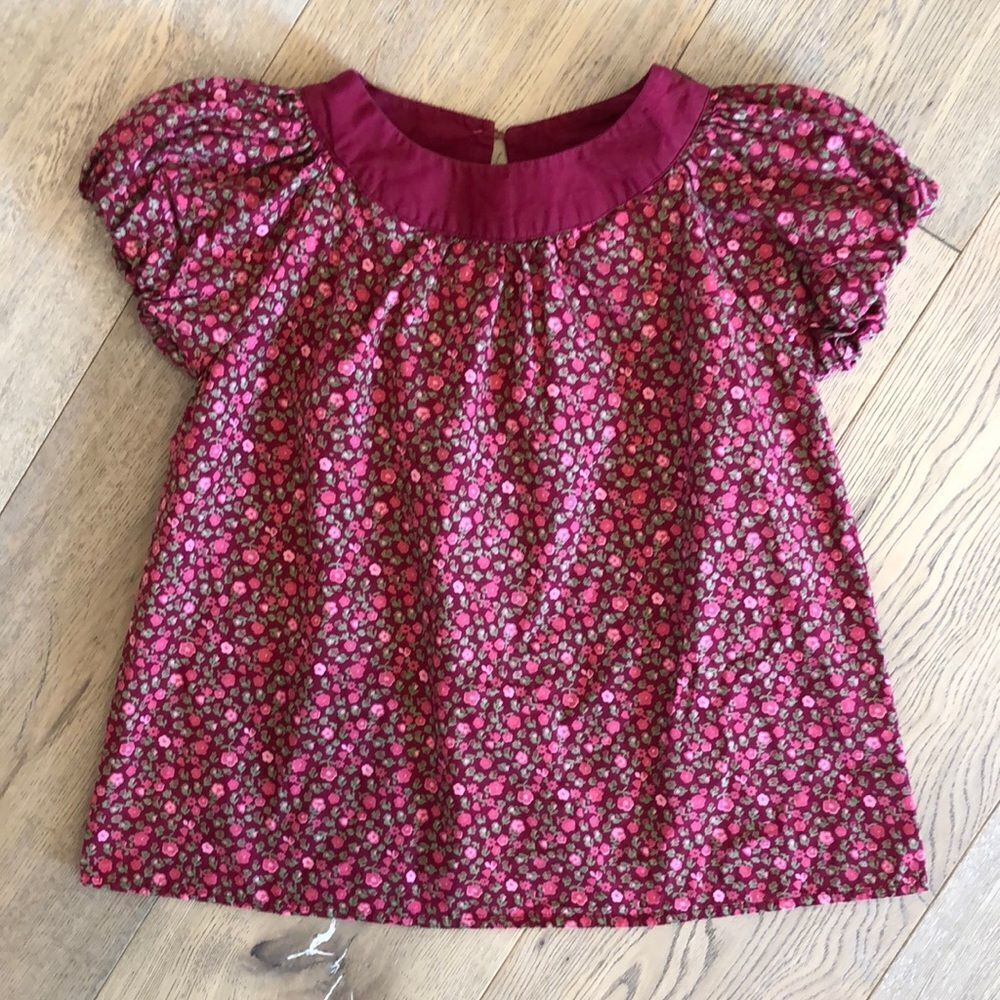 Garnet Hill Pink Floral Short Puff Sleeved Blouse, Girls 8